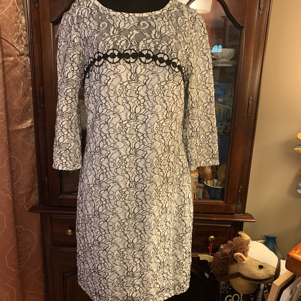 Taylor Black and White Lace Dress